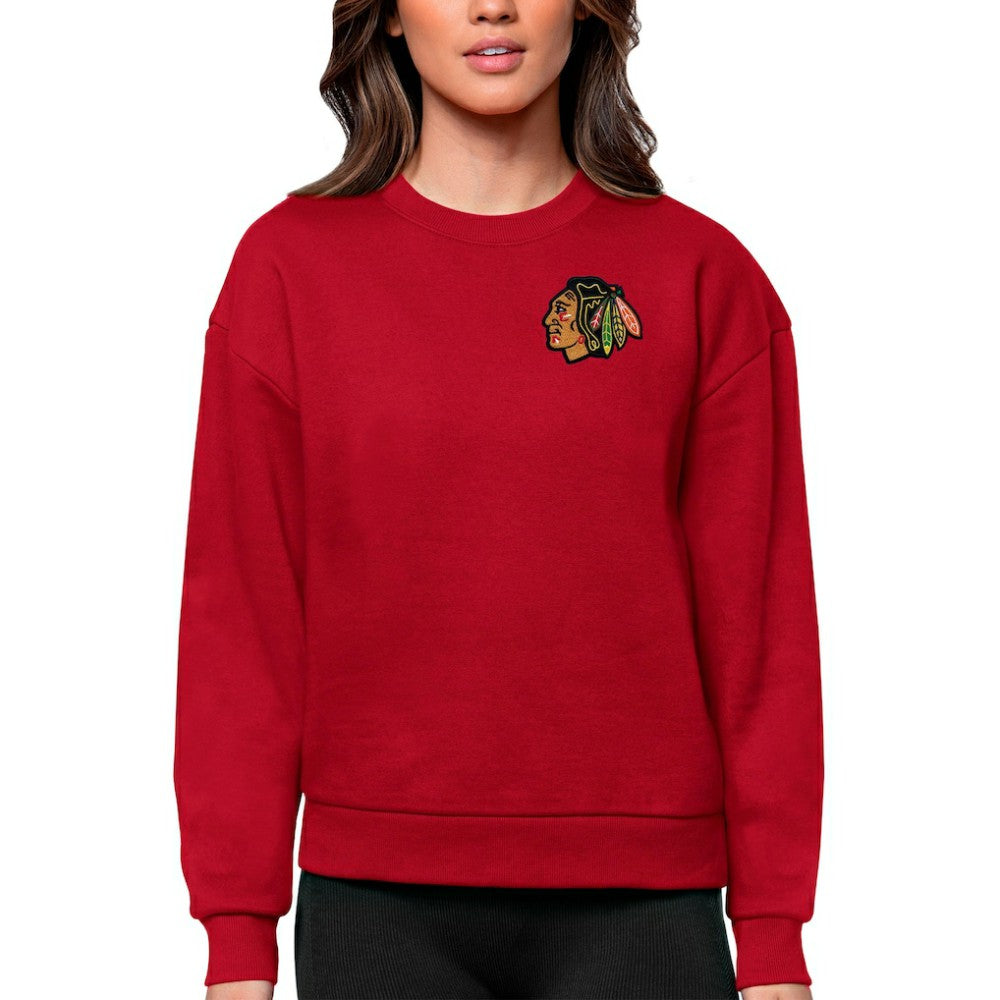 NHL Chicago Blackhawks Antigua Women's Victory Crewneck Pullover Sweatshirt - Red