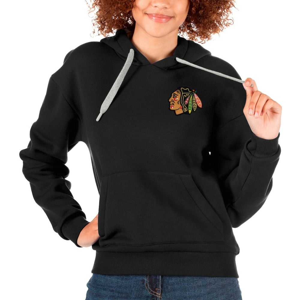 NHL Chicago Blackhawks Antigua Women's Victory Pullover Hoodie - Black