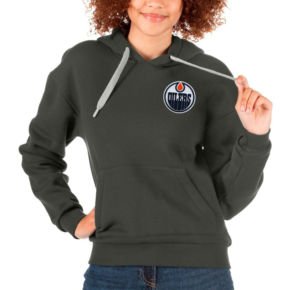NHL Edmonton Oilers Antigua Women's Victory Pullover Hoodie - Charcoal