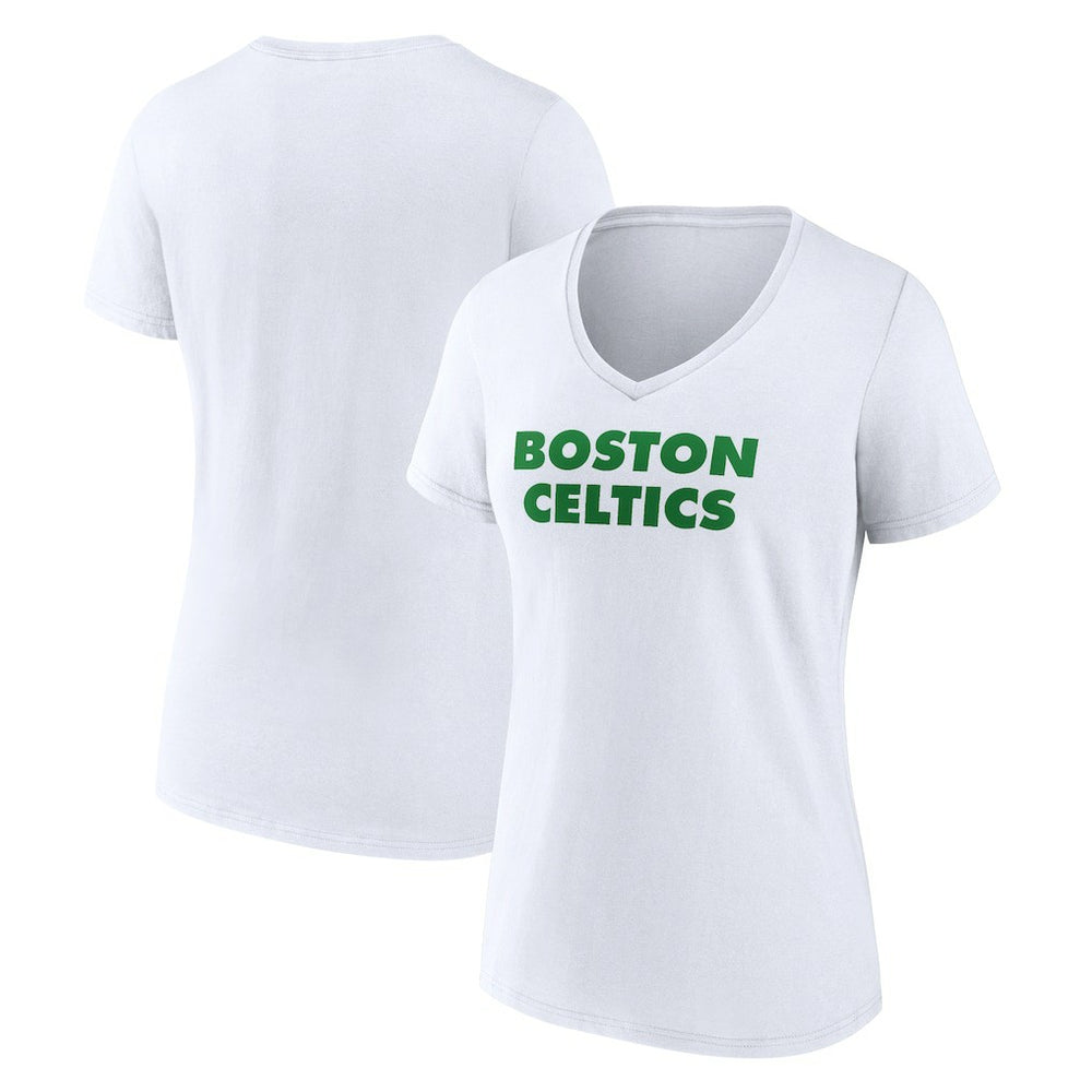 Boston Celtics Women's Wordmark V-Neck T-Shirt White