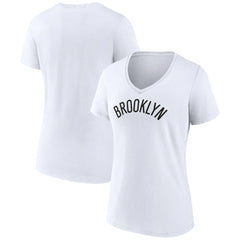 Brooklyn Nets Women's Wordmark V-Neck T-Shirt White