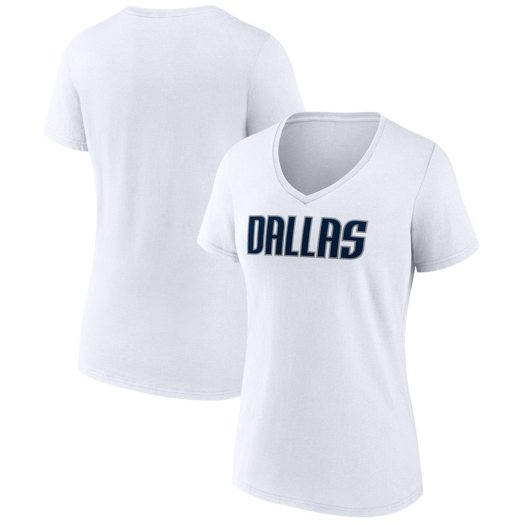 Dallas Mavericks Women's Wordmark V-Neck T-Shirt White