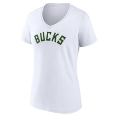 Milwaukee Bucks Women's Wordmark V-Neck T-Shirt White