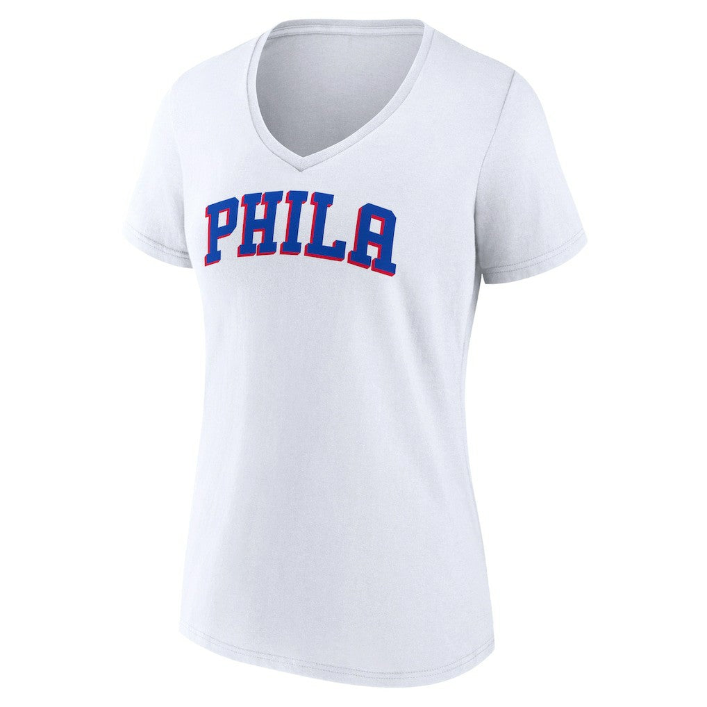 Philadelphia 76ers Women's Wordmark V-Neck T-Shirt White
