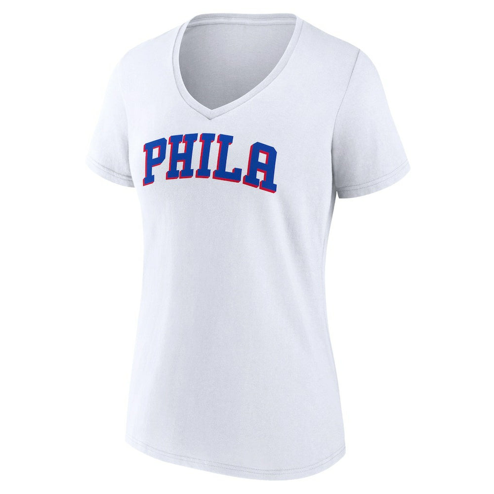 Philadelphia 76ers Women's Wordmark V-Neck T-Shirt White