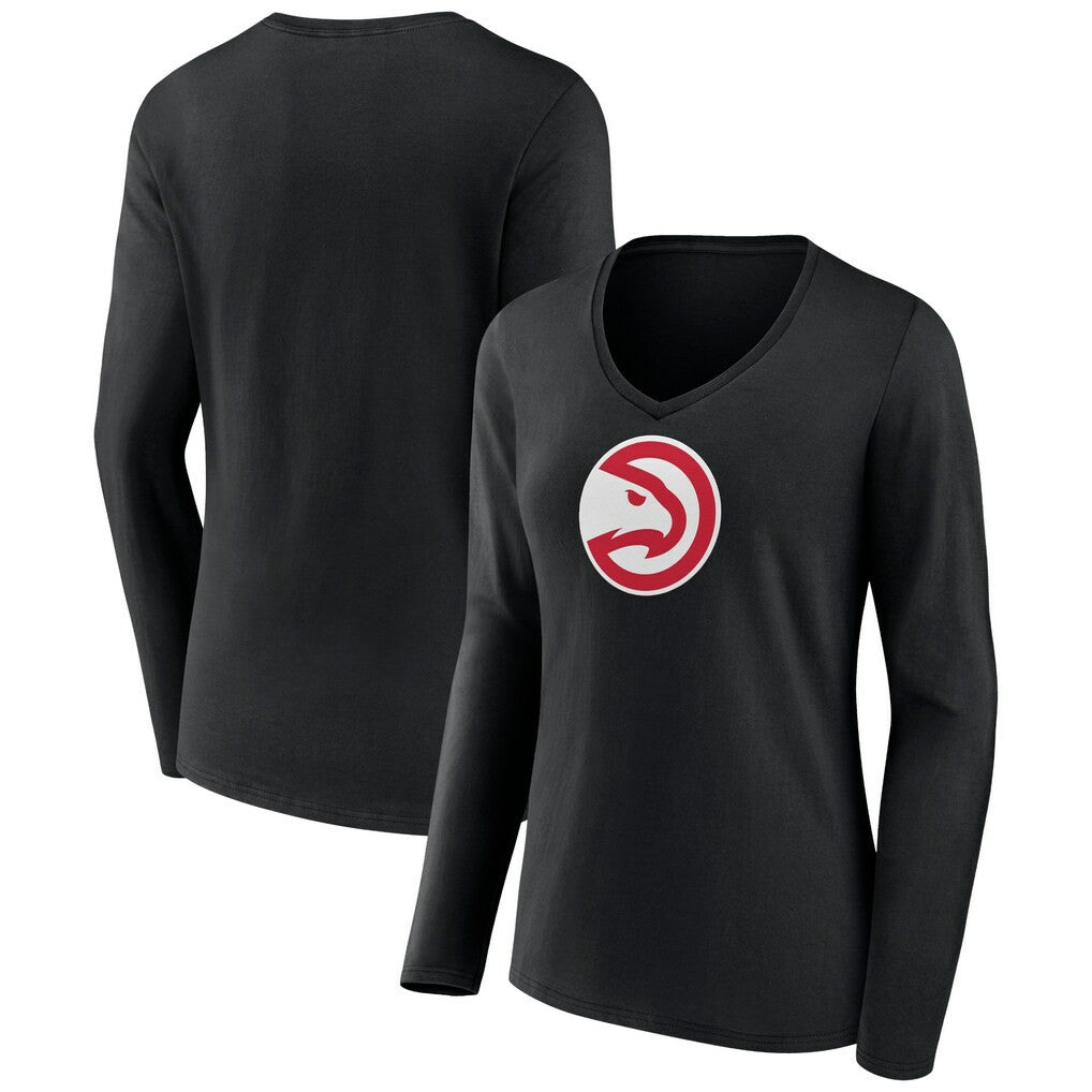 Atlanta Hawks Women's Logo Long Sleeve V-Neck T-Shirt Black