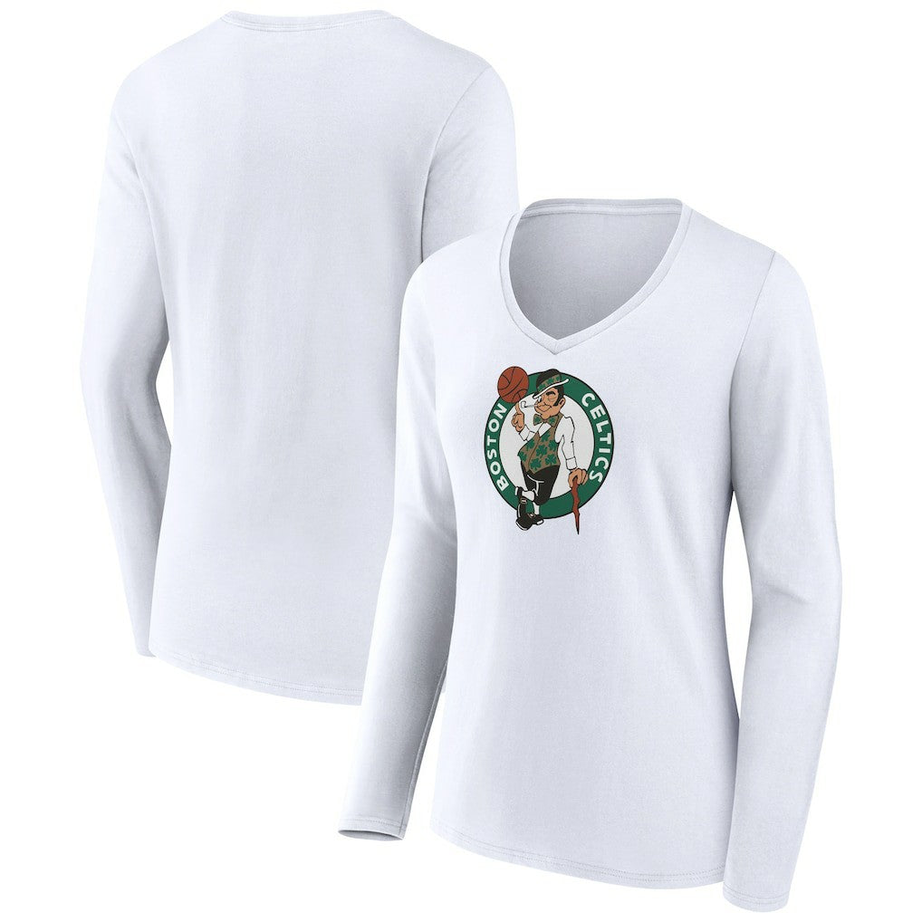 Boston Celtics Women's Logo Long Sleeve V-Neck T-Shirt White