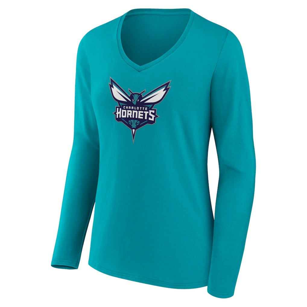 Charlotte Hornets Women's Logo Long Sleeve V-Neck T-Shirt Aqua