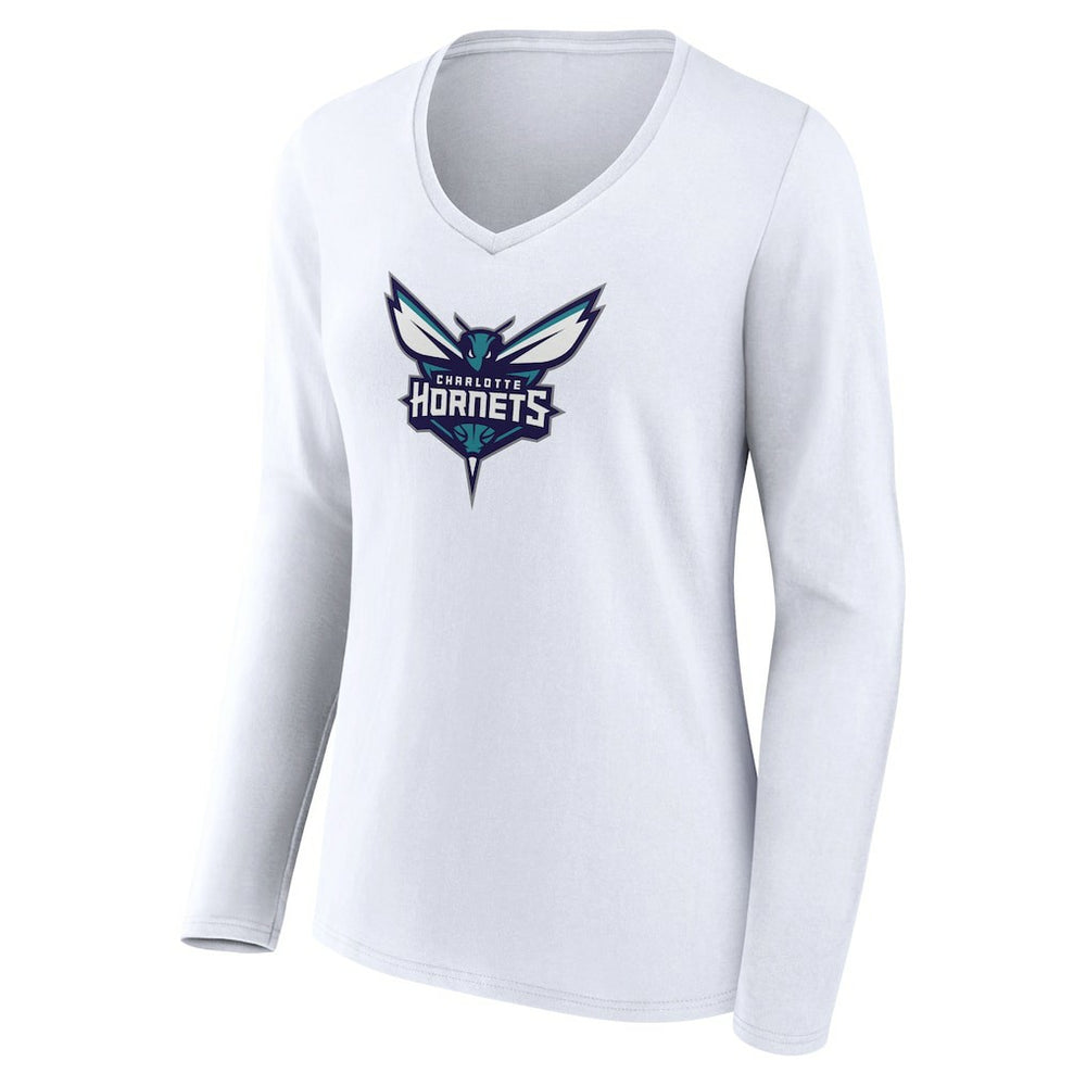 Charlotte Hornets Women's Logo Long Sleeve V-Neck T-Shirt White