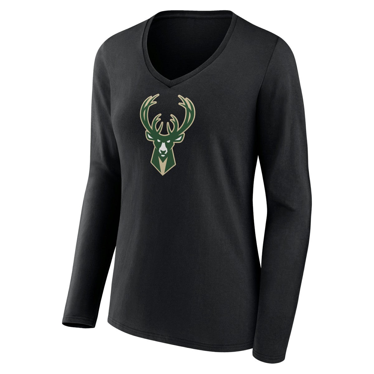 Milwaukee Bucks Women's Logo Long Sleeve V-Neck T-Shirt Black