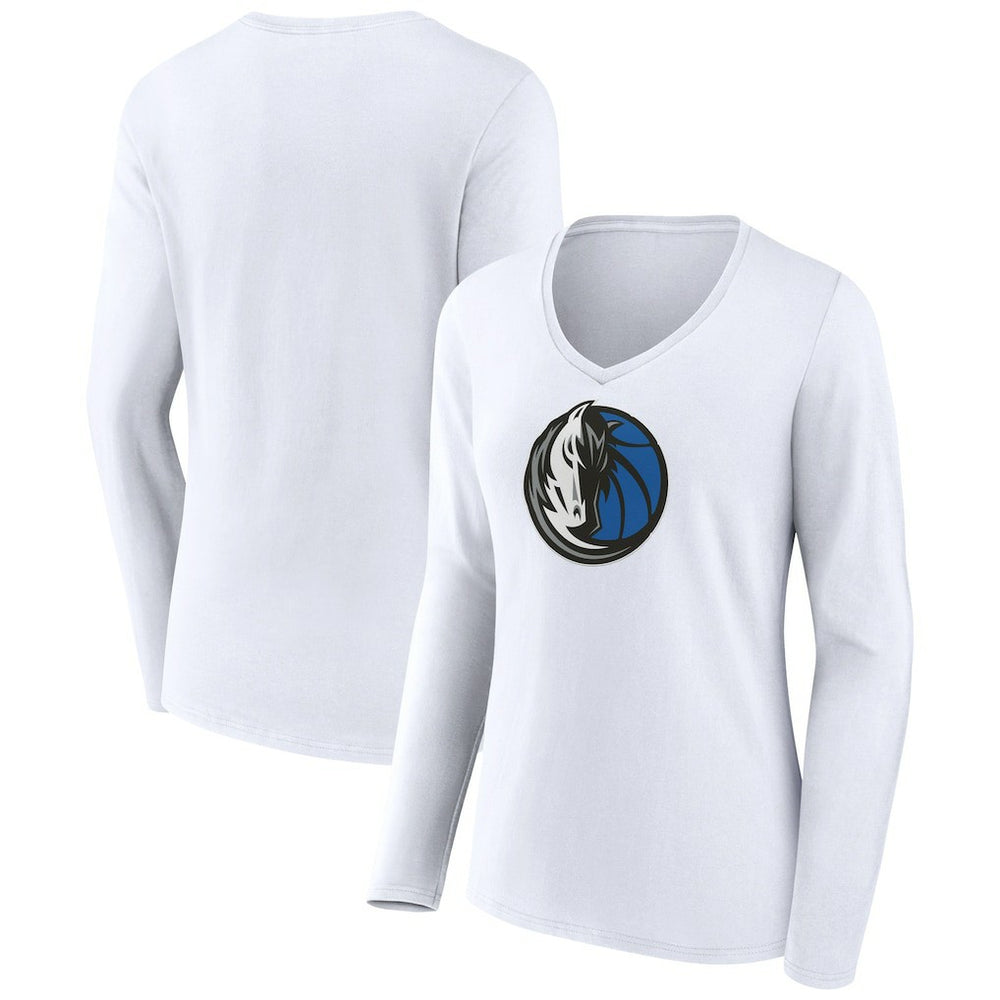 Dallas Mavericks Women's Logo Long Sleeve V-Neck T-Shirt White