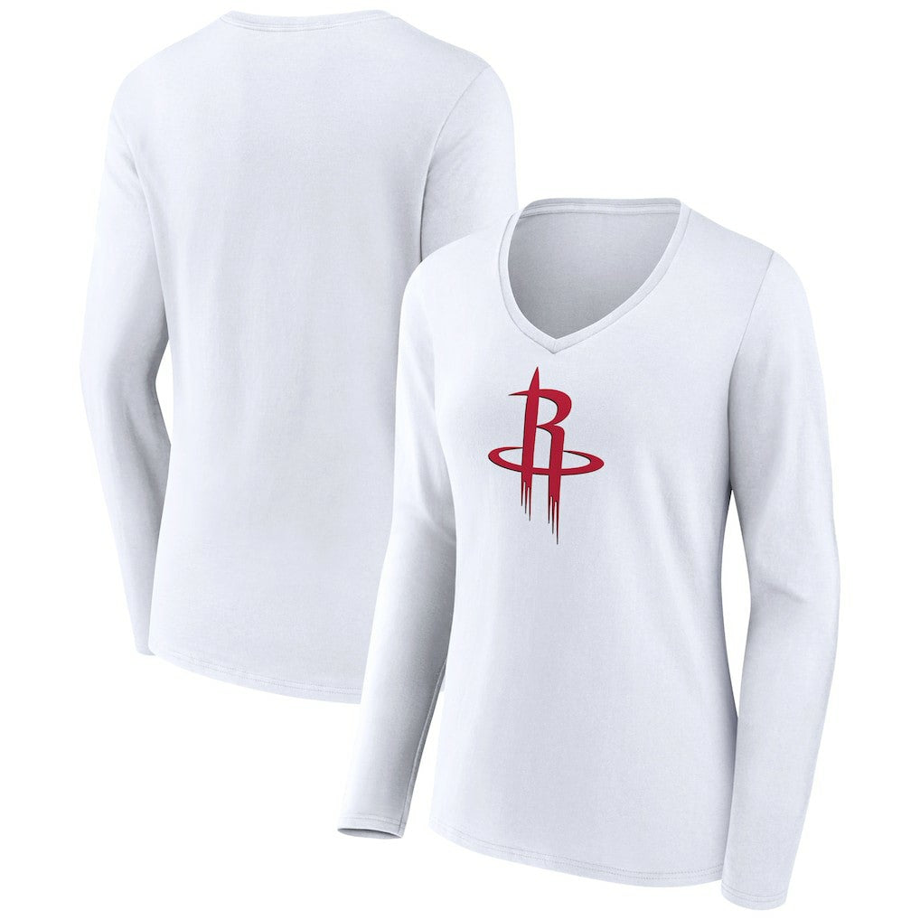 Houston Rockets Women's Logo Long Sleeve V-Neck T-Shirt White