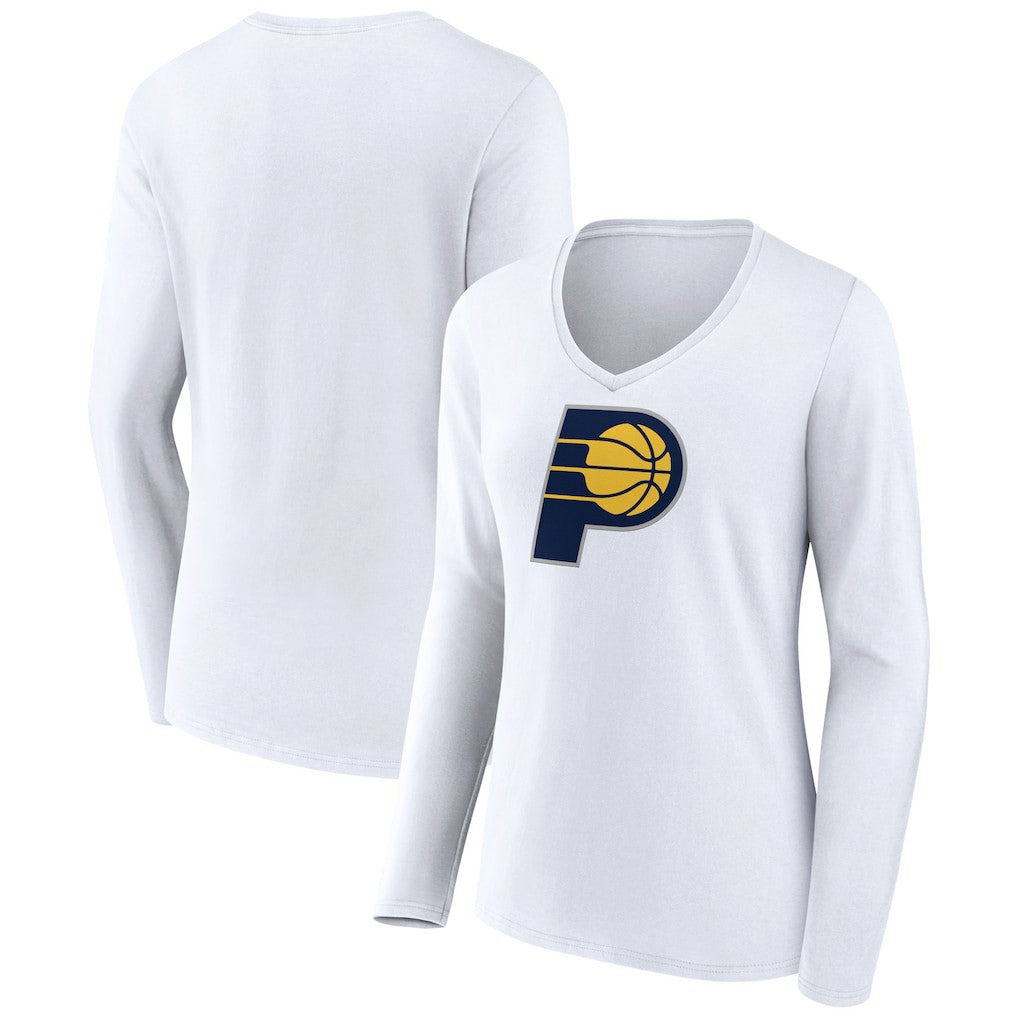 Indiana Pacers Women's Logo Long Sleeve V-Neck T-Shirt White