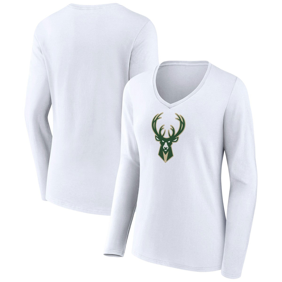 Milwaukee Bucks Women's Logo Long Sleeve V-Neck T-Shirt White