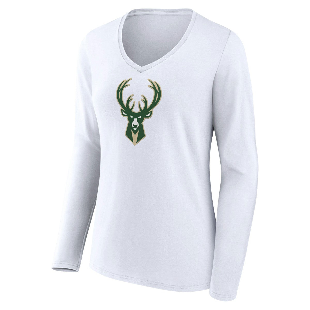 Milwaukee Bucks Women's Logo Long Sleeve V-Neck T-Shirt White