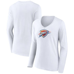Oklahoma City Thunder Women's Logo Long Sleeve V-Neck T-Shirt White