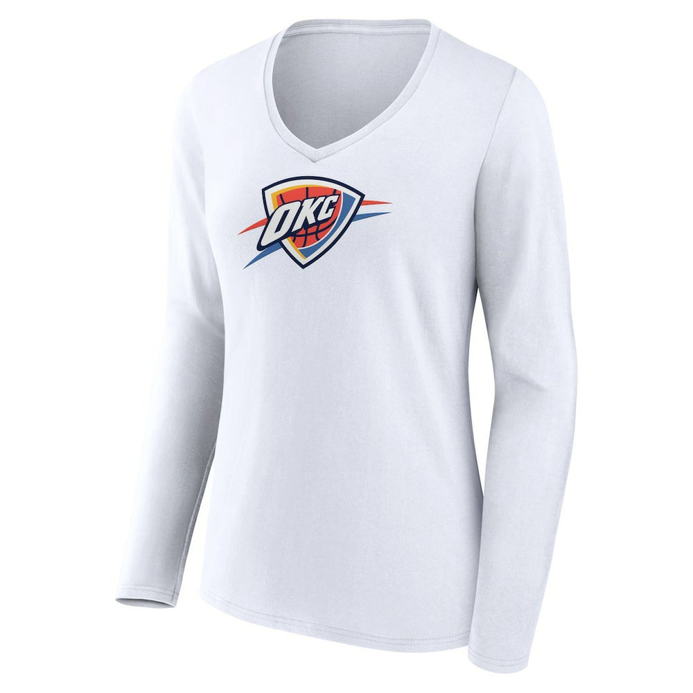 Oklahoma City Thunder Women's Logo Long Sleeve V-Neck T-Shirt White