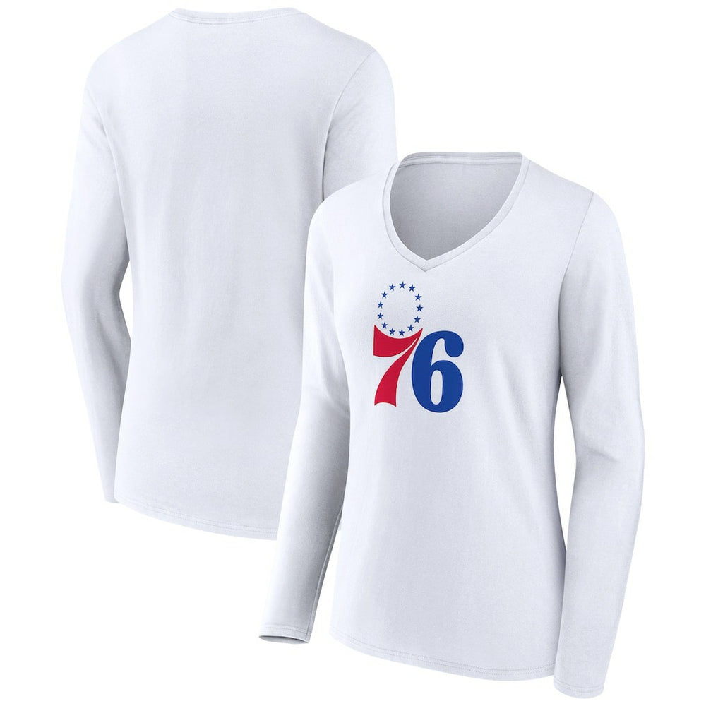 Philadelphia 76ers Women's Logo Long Sleeve V-Neck T-Shirt White