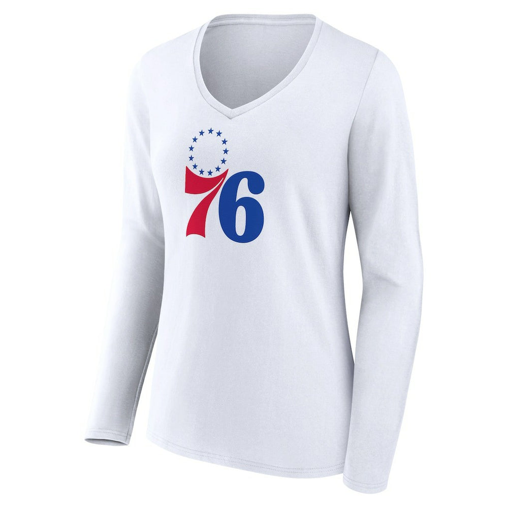 Philadelphia 76ers Women's Logo Long Sleeve V-Neck T-Shirt White