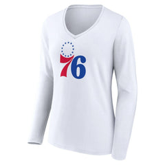 Philadelphia 76ers Women's Logo Long Sleeve V-Neck T-Shirt White