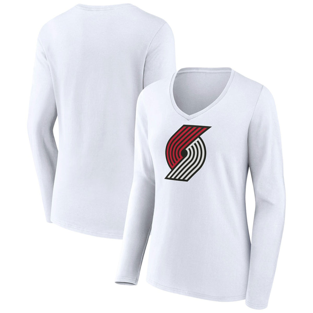Portland Trail Blazers Women's Logo Long Sleeve V-Neck T-Shirt White