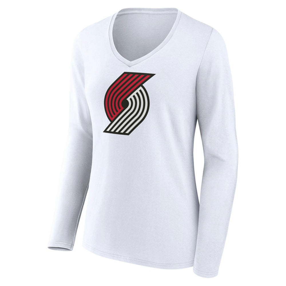 Portland Trail Blazers Women's Logo Long Sleeve V-Neck T-Shirt White