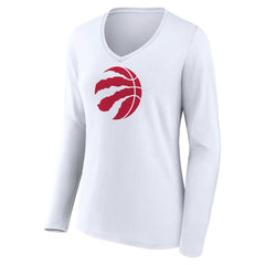 Toronto Raptors Women's Logo Long Sleeve V-Neck T-Shirt White