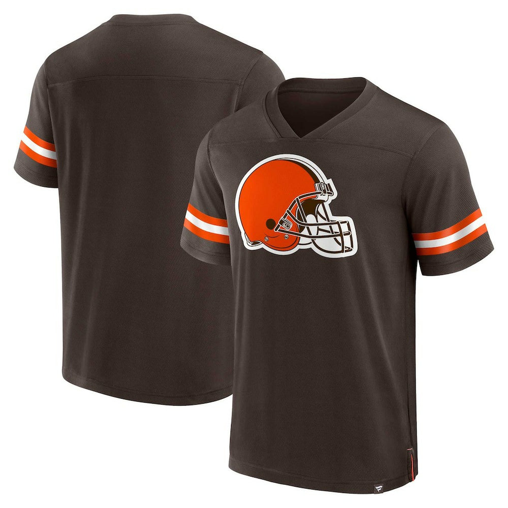 Cleveland Browns Jersey Tackle V-Neck T-Shirt Brown