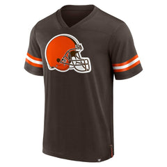 Cleveland Browns Jersey Tackle V-Neck T-Shirt Brown
