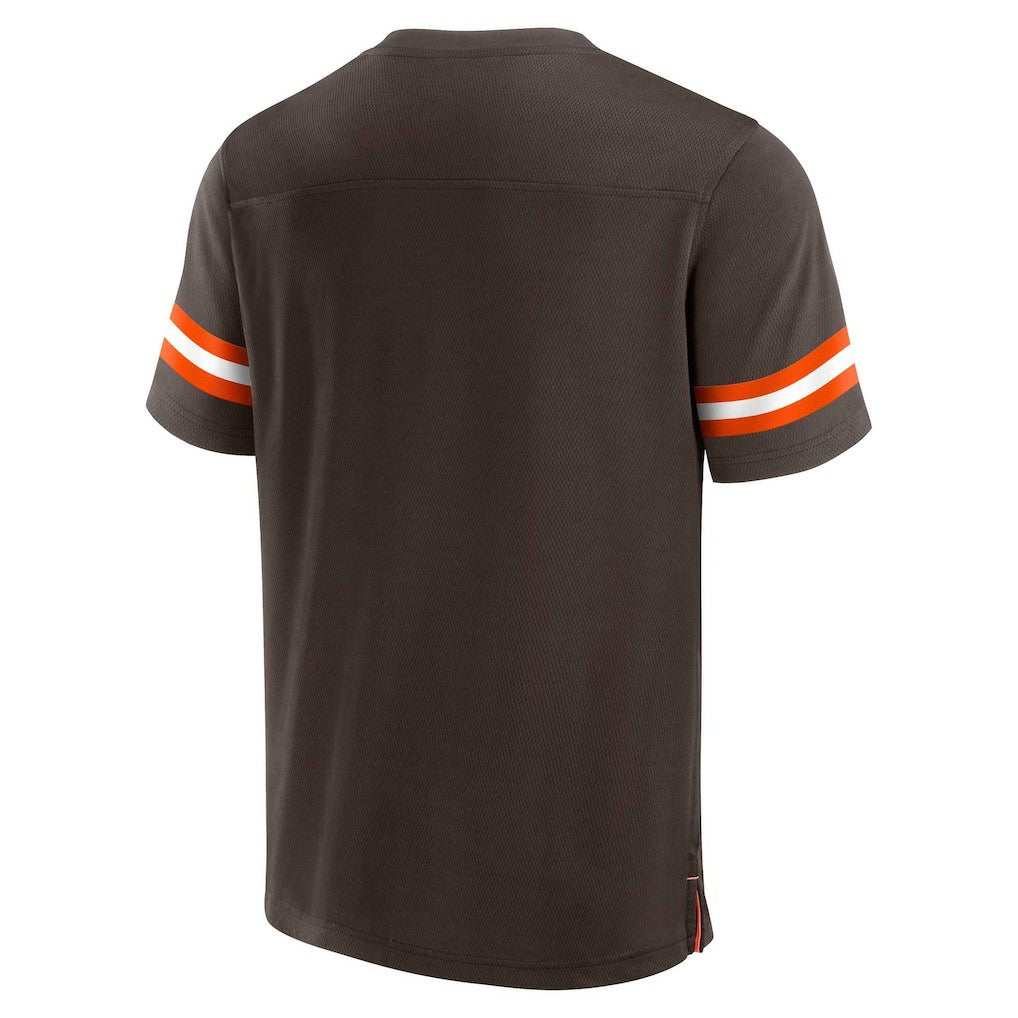 Cleveland Browns Jersey Tackle V-Neck T-Shirt Brown