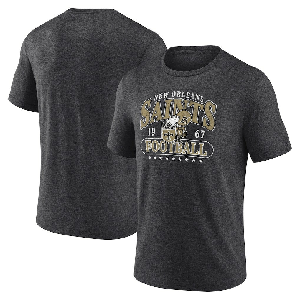 New Orleans Saints Retro Tri-Blend T-Shirt Heather Charcoal