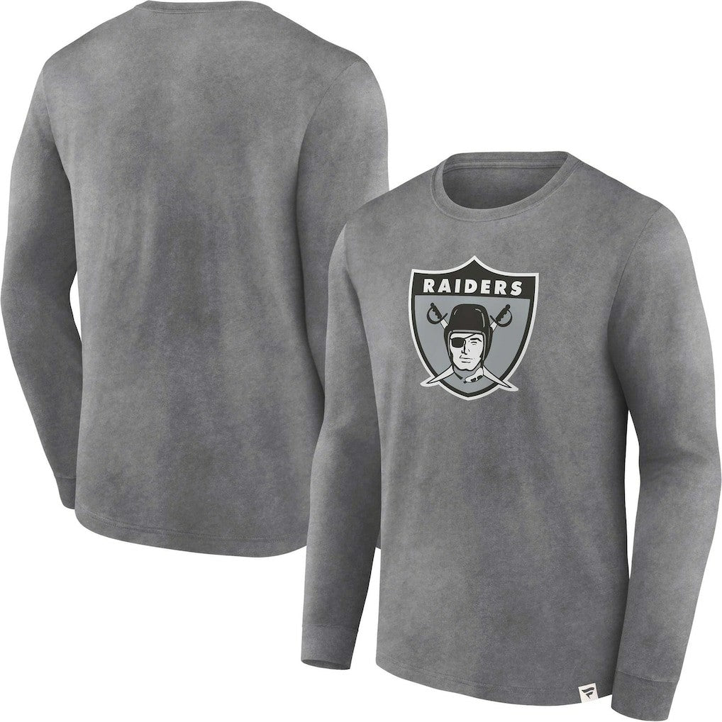Las Vegas Raiders Washed Primary Long Sleeve T-Shirt Heather Charcoal