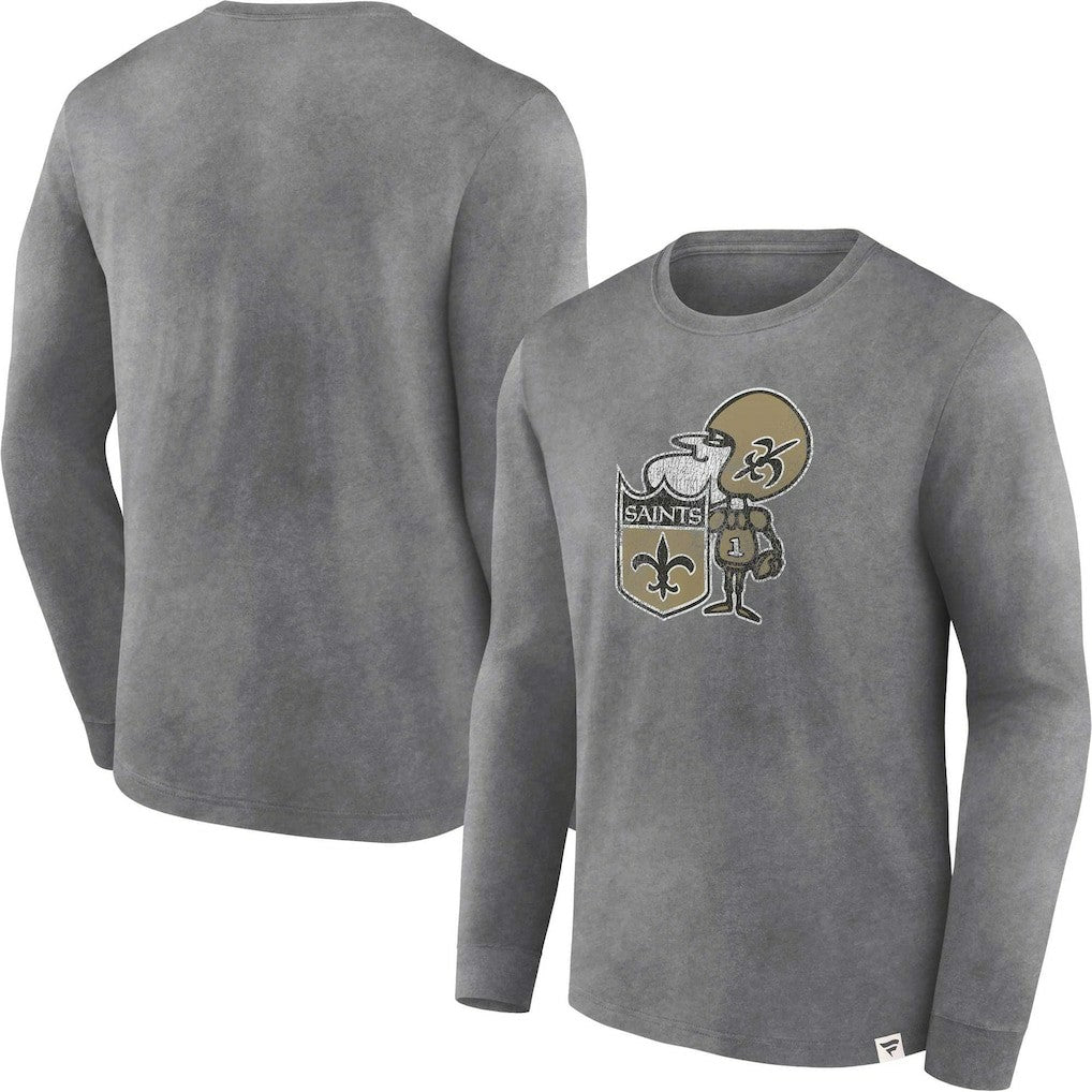 New Orleans Saints Washed Primary Long Sleeve T-Shirt Heather Charcoal