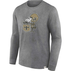 New Orleans Saints Washed Primary Long Sleeve T-Shirt Heather Charcoal