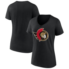 NHL Ottawa Senators Women's Team Logo V-Neck T-Shirt - Black