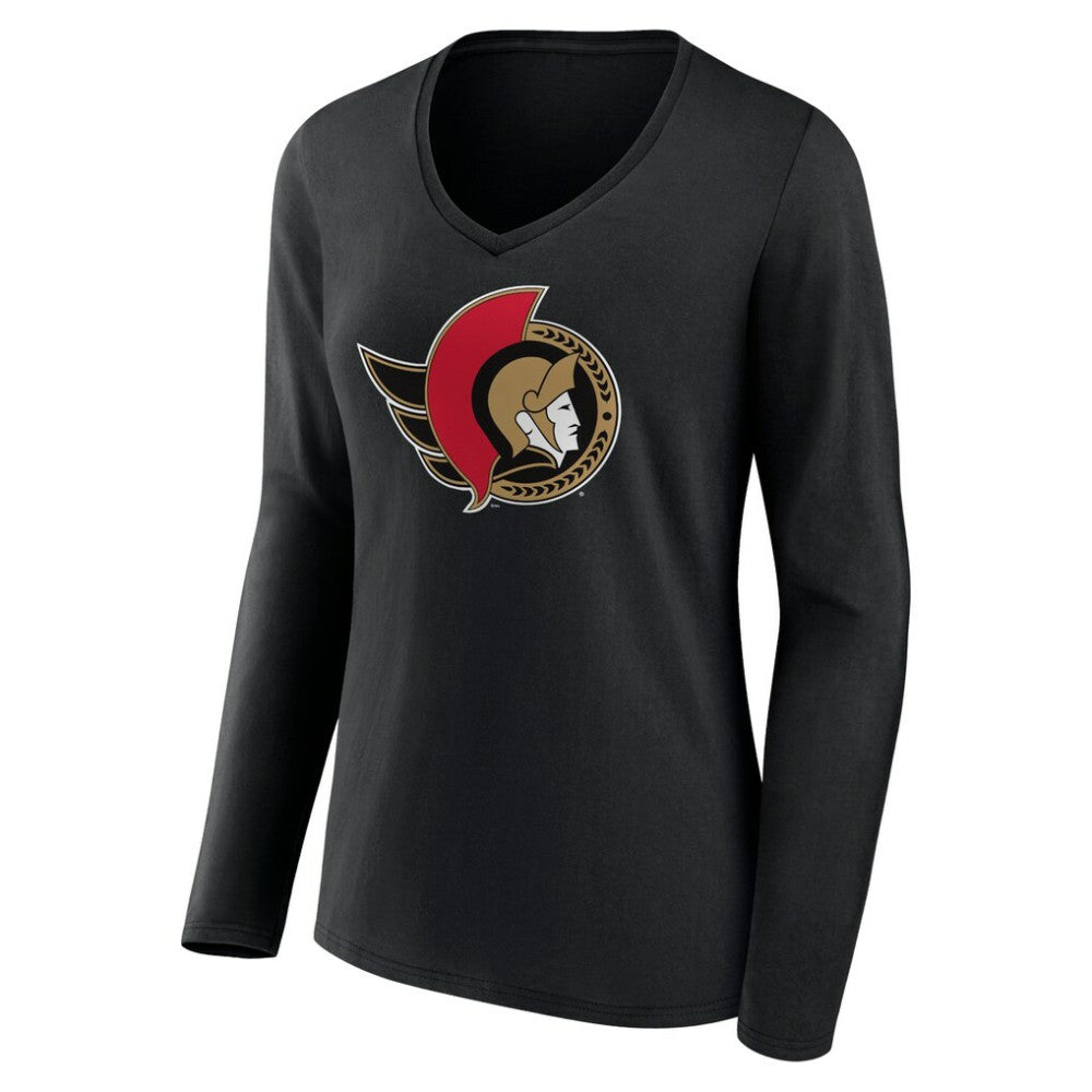 NHL Ottawa Senators Women's Team Logo Long Sleeve V-Neck T-Shirt - Black