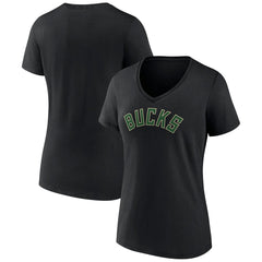 Milwaukee Bucks Women's Wordmark V-Neck T-Shirt Black