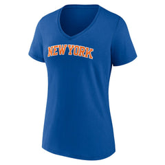 New York Knicks Women's Wordmark V-Neck T-Shirt Royal