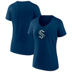 NHL Seattle Kraken Women's Team Logo V-Neck T-Shirt - Navy