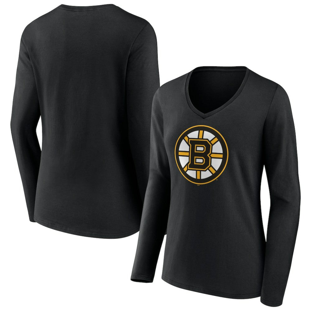 NHL Boston Bruins Women's Team Logo Long Sleeve V-Neck T-Shirt - Black