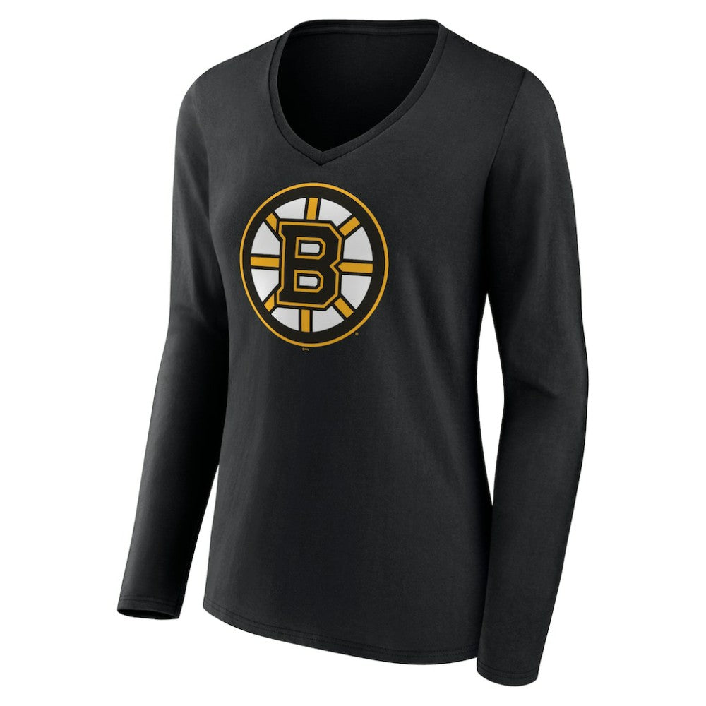 NHL Boston Bruins Women's Team Logo Long Sleeve V-Neck T-Shirt - Black