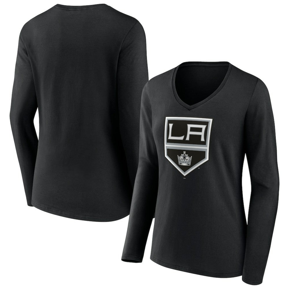NHL Los Angeles Kings Women's Team Logo Long Sleeve V-Neck T-Shirt - Black
