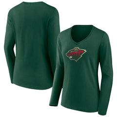 NHL Minnesota Wild Women's Team Logo Long Sleeve V-Neck T-Shirt - Green