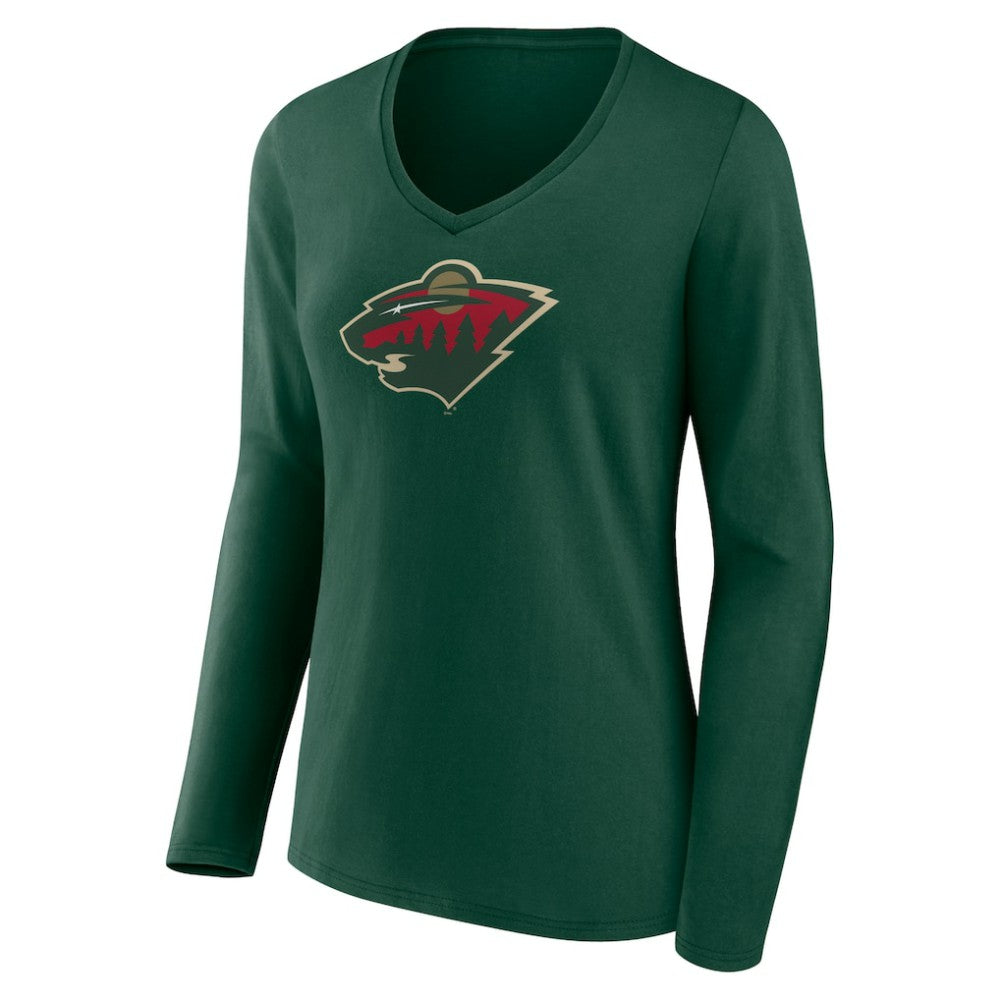 NHL Minnesota Wild Women's Team Logo Long Sleeve V-Neck T-Shirt - Green