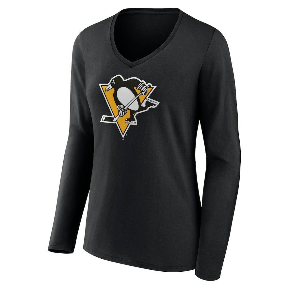 NHL Pittsburgh Penguins Women's Team Logo Long Sleeve V-Neck T-Shirt - Black