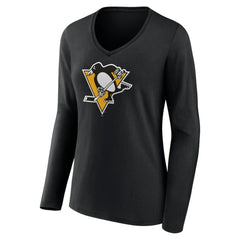 NHL Pittsburgh Penguins Women's Team Logo Long Sleeve V-Neck T-Shirt - Black