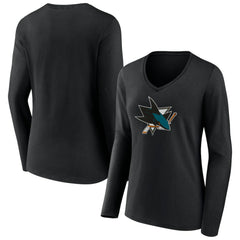 NHL San Jose Sharks Women's Team Logo Long Sleeve V-Neck T-Shirt - Black