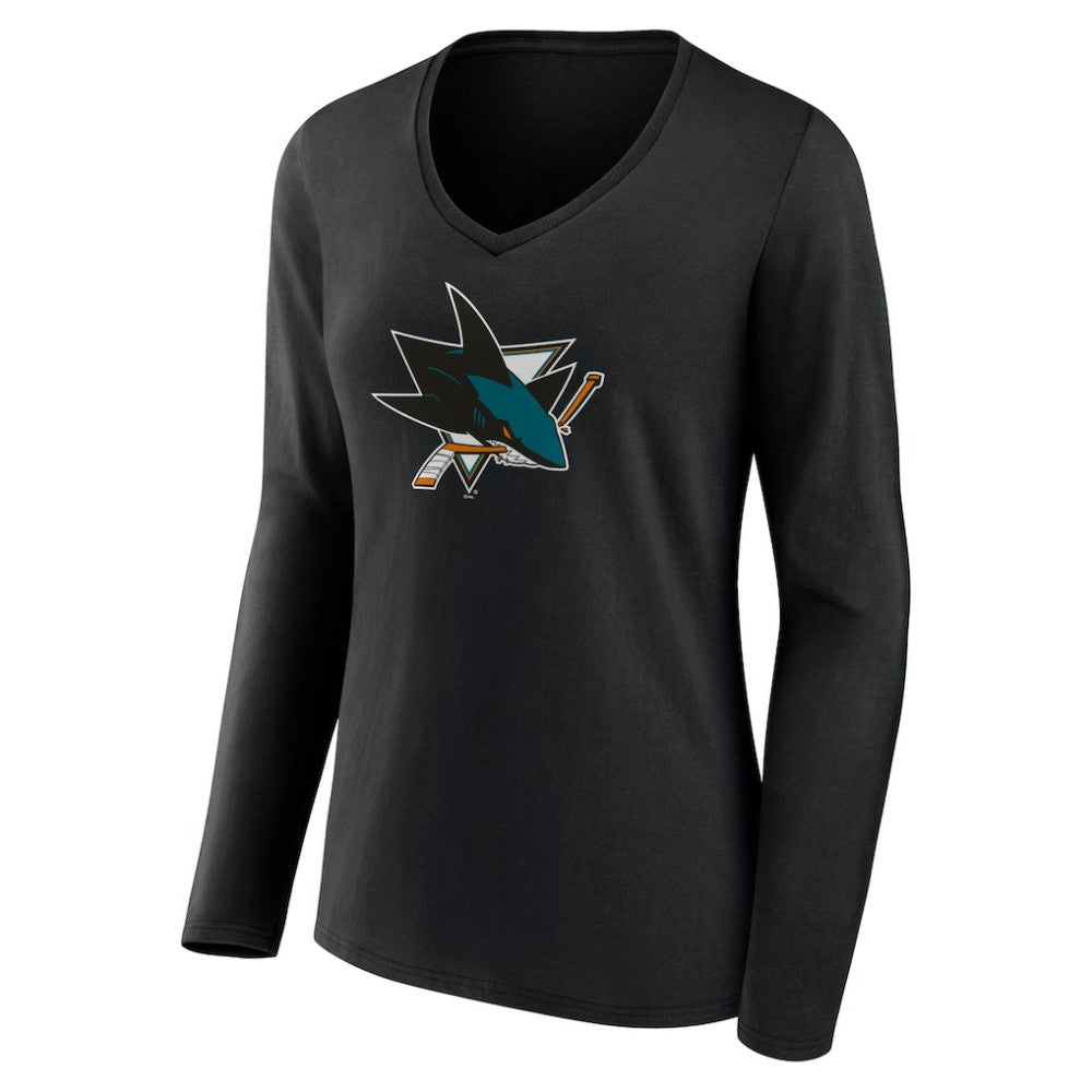 NHL San Jose Sharks Women's Team Logo Long Sleeve V-Neck T-Shirt - Black