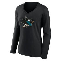 NHL San Jose Sharks Women's Team Logo Long Sleeve V-Neck T-Shirt - Black