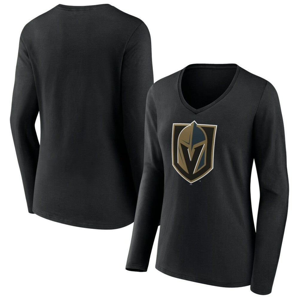 NHL Vegas Golden Knights Women's Team Logo Long Sleeve V-Neck T-Shirt - Black